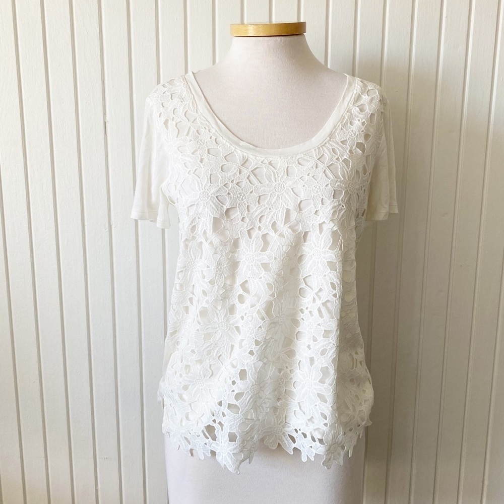 J. Crew White Cream Floral Lace Shirt Size Medium